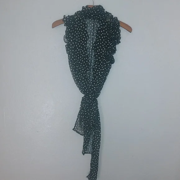 XXI M Sleeveless Black White Frilly Polka Dot Wrap Top Long Sash Top - Picture 7 of 7